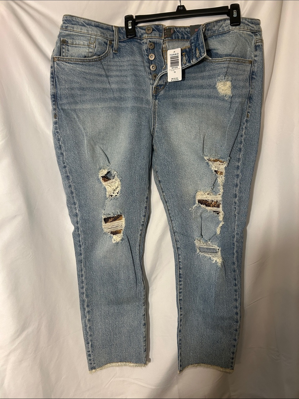 torrid Light Wash Distressed High Rise Straight Jeans with Gold sequins